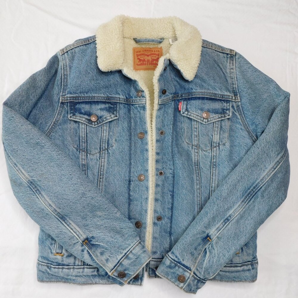 Levi's Blue Denim Jacket with Cream Sherpa Collar